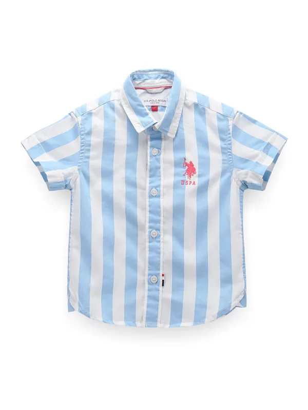 U S POLO ASSN sky blue stripe shirt in cotton