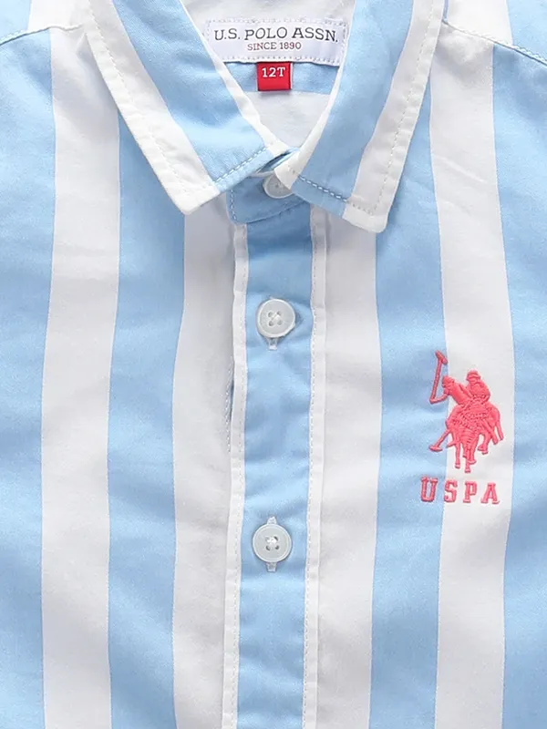 U S POLO ASSN sky blue stripe shirt in cotton