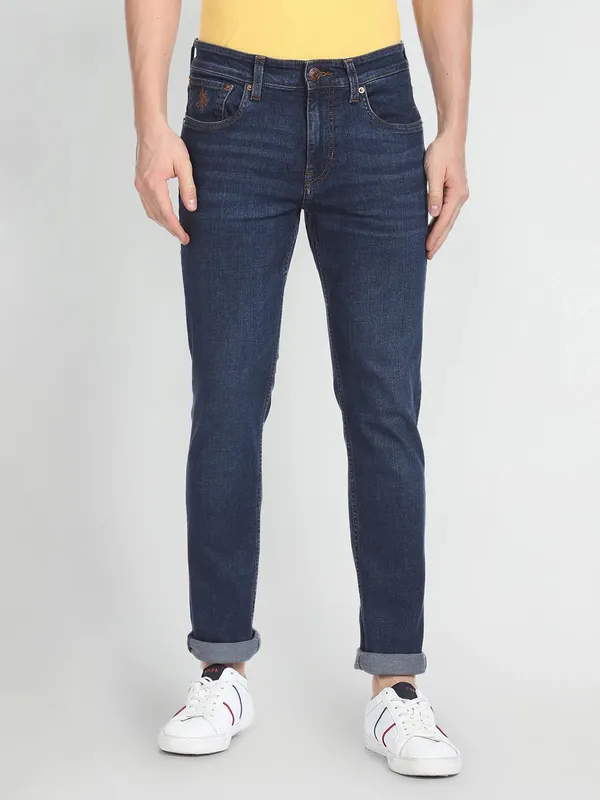 U S POLO ASSN solid navy slim taper jeans