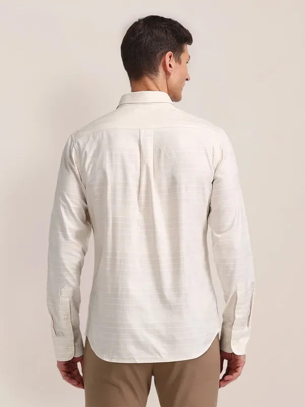 U S POLO ASSN stipe pattern light pink cotton slim fit shirt