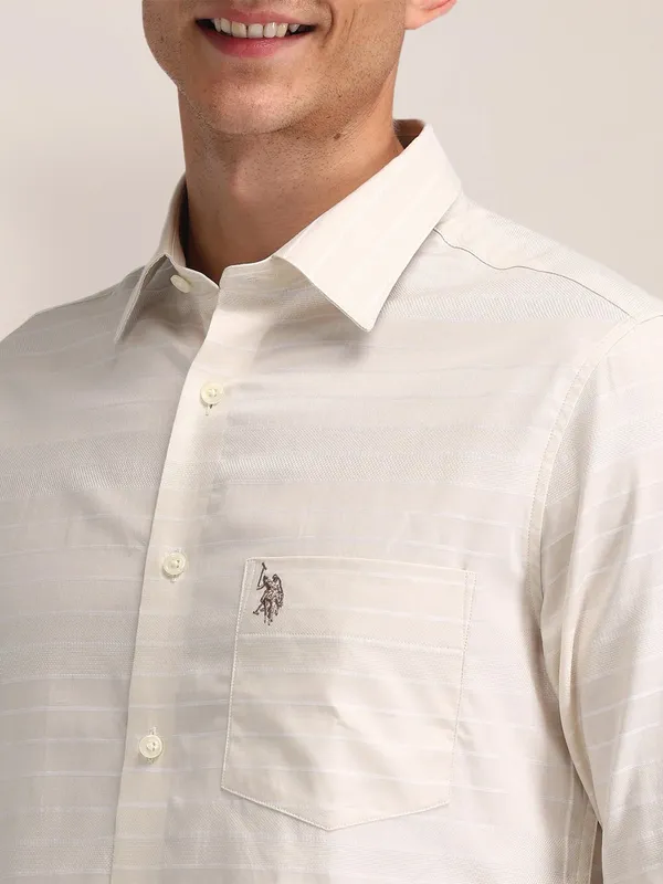 U S POLO ASSN stipe pattern light pink cotton slim fit shirt