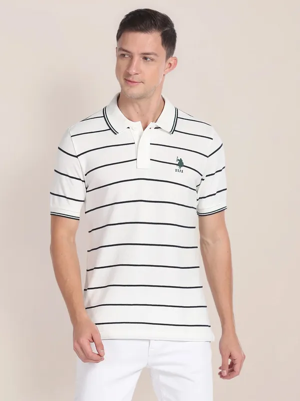 U S POLO ASSN stripe cotton white t shirt