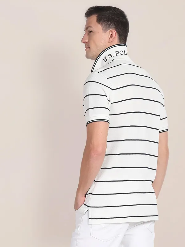U S POLO ASSN stripe cotton white t shirt