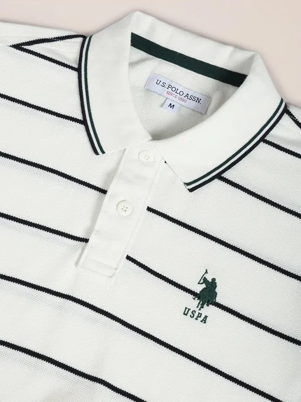 U S POLO ASSN stripe cotton white t shirt