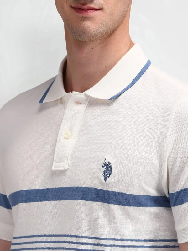 U S POLO ASSN stripe cream cotton slim fit t-shirt