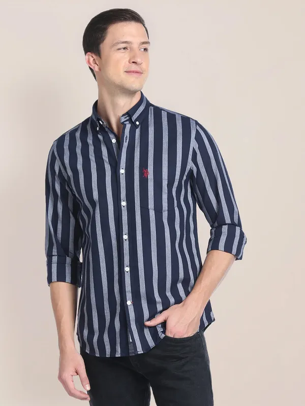 U S POLO ASSN stripe navy cotton shirt