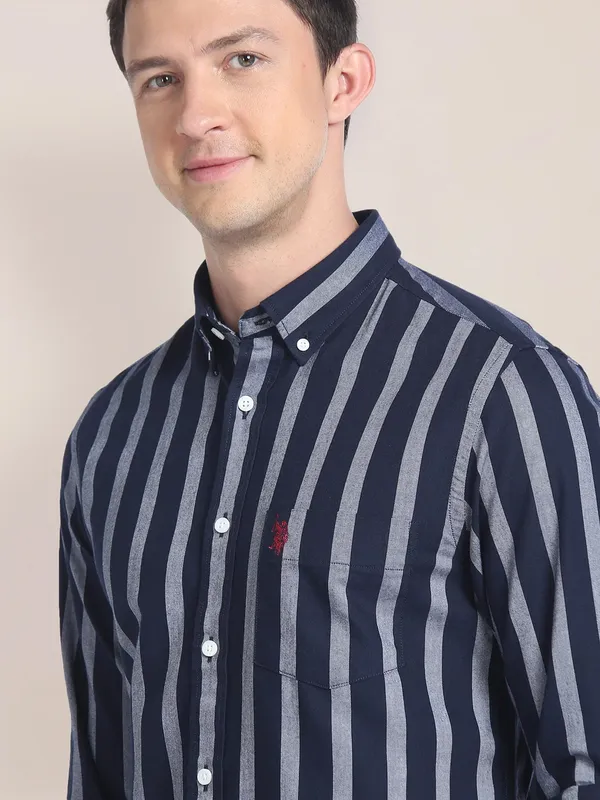 U S POLO ASSN stripe navy cotton shirt