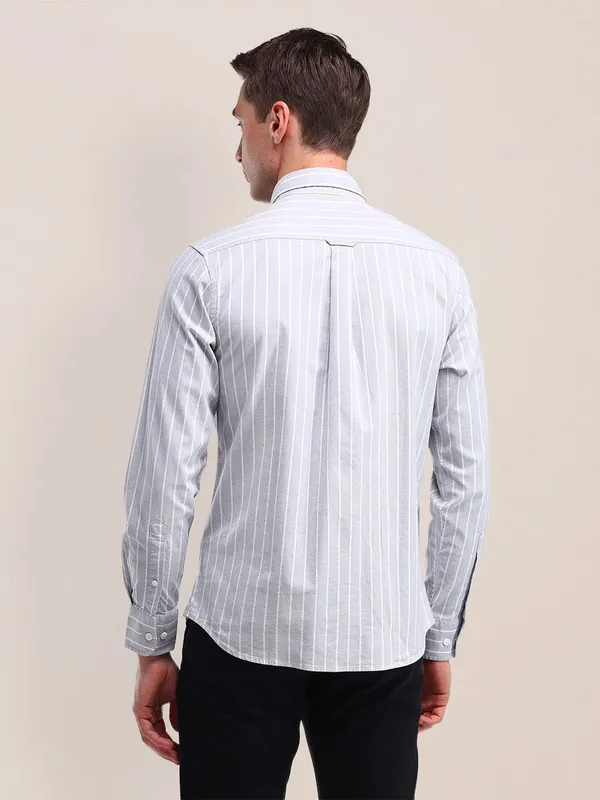 U S POLO ASSN stripe pattern light blue cotton shirt