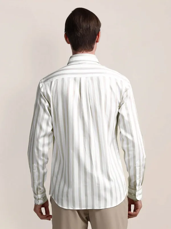 U S POLO ASSN stripe pattern off-white cotton slim fit shirt