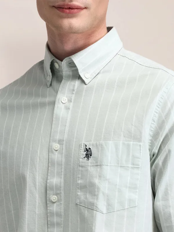 U S POLO ASSN stripe pattern sky blue cotton shirt