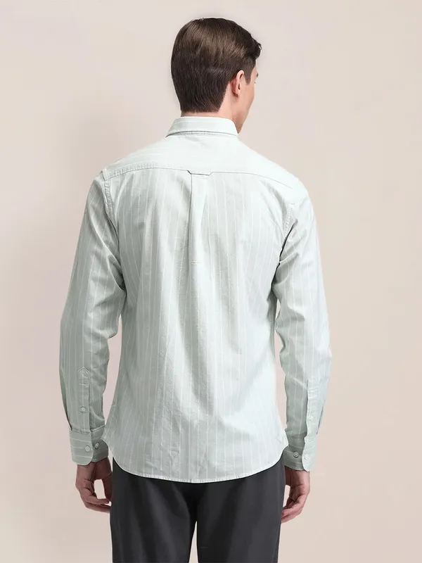 U S POLO ASSN stripe pattern sky blue cotton shirt