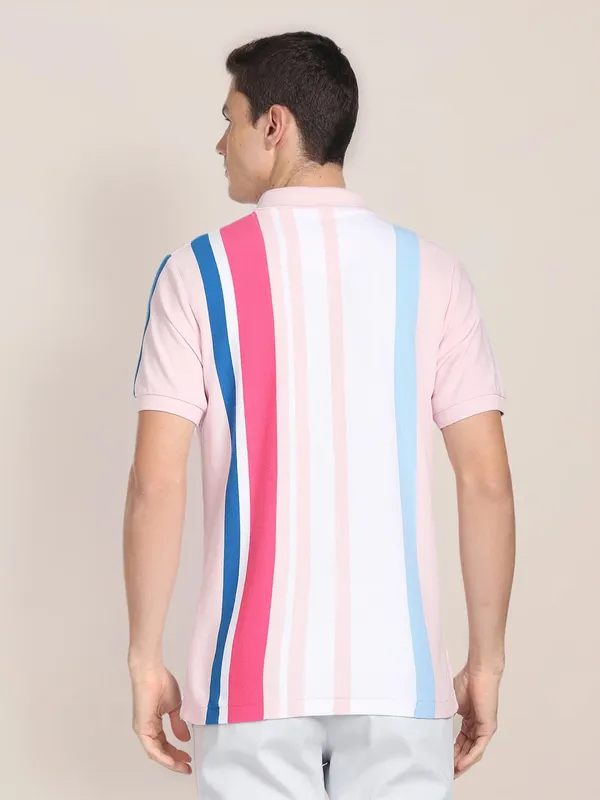U S POLO ASSN stripe pink cotton t shirt