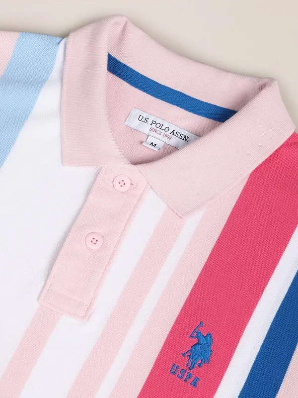 U S POLO ASSN stripe pink cotton t shirt