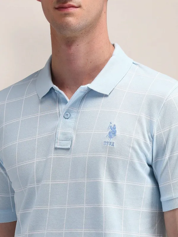 U S POLO ASSN stripe sky blue cotton slim fit t-shirt