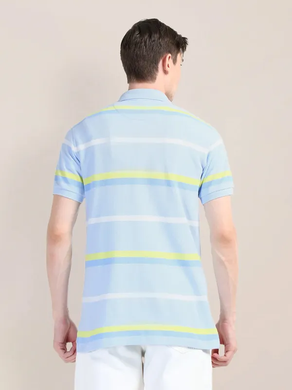 U S POLO ASSN stripe sky blue slim fit t-shirt in cotton