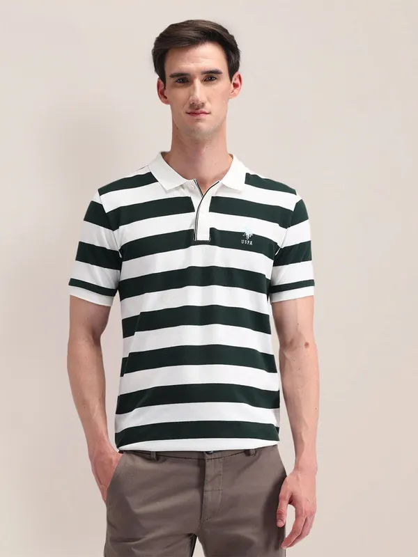 U S POLO ASSN stripe white and black cotton t-shirt