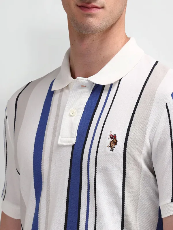 U S POLO ASSN stripe white and blue cotton t-shirt