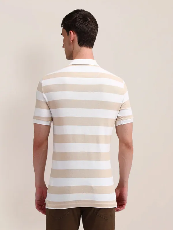 U S POLO ASSN stripe white and cream t-shirt in cotton fabric