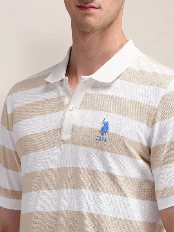 U S POLO ASSN stripe white and cream t-shirt in cotton fabric