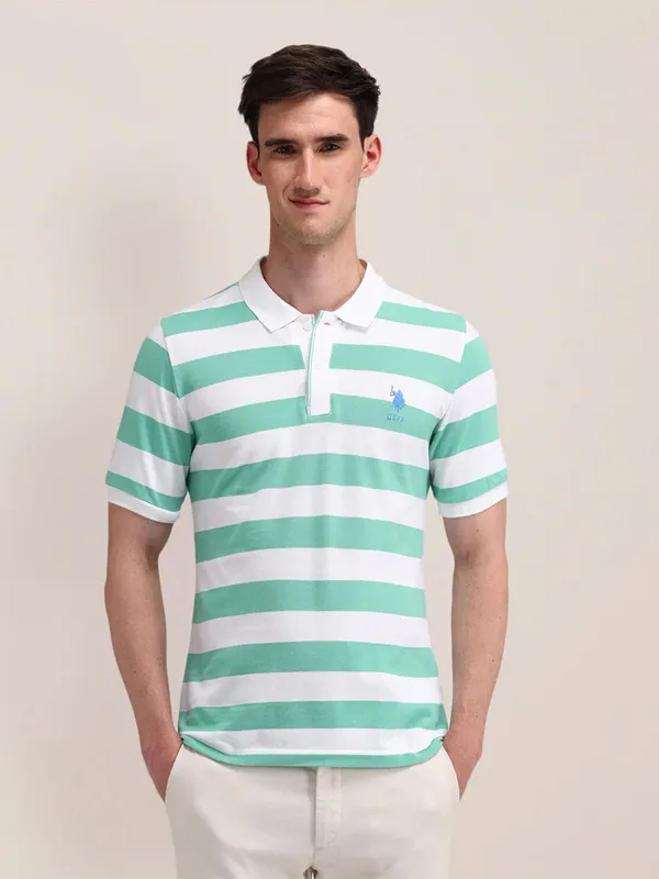 U S POLO ASSN stripe white and green cotton t-shirt