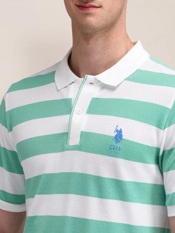 U S POLO ASSN stripe white and green cotton t-shirt