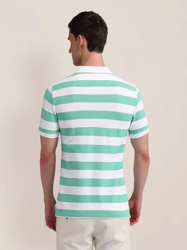 U S POLO ASSN stripe white and green cotton t-shirt