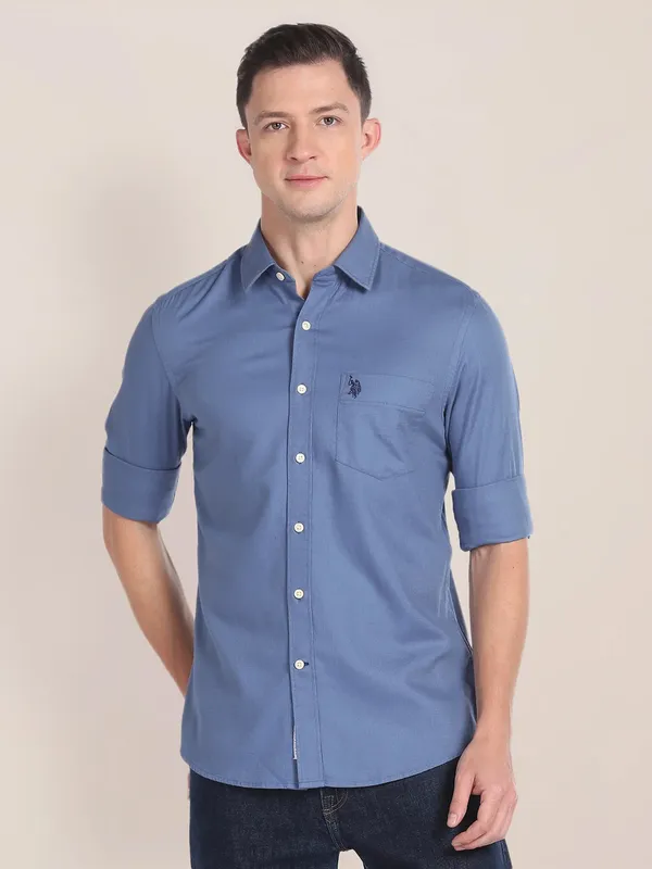 U S POLO ASSN tailored fit blue cotton shirt