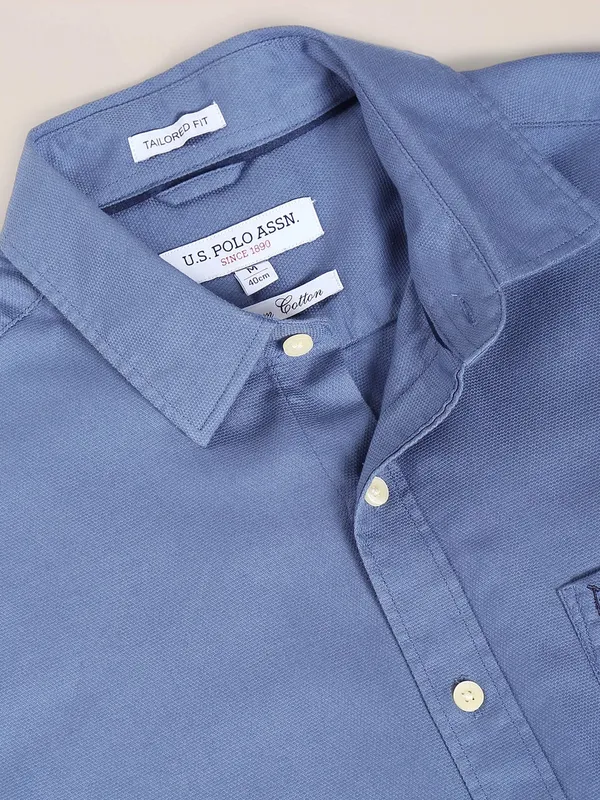 U S POLO ASSN tailored fit blue cotton shirt