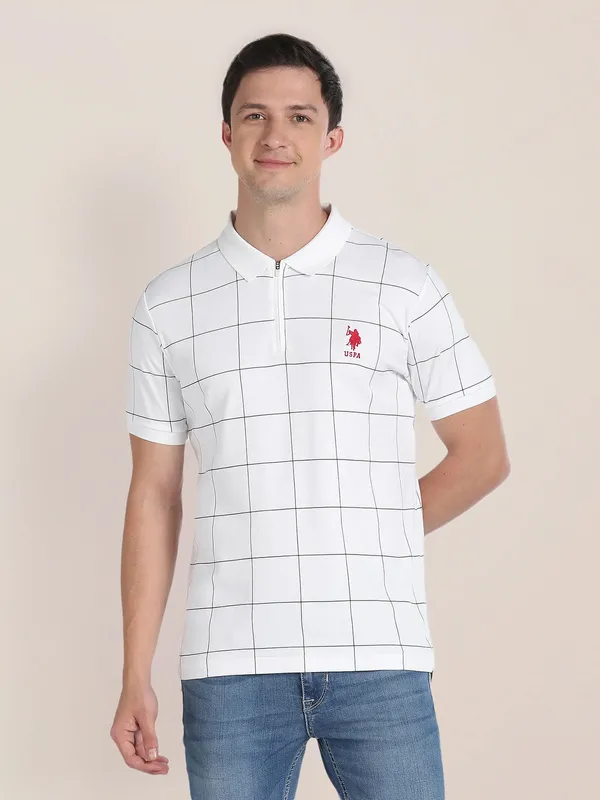 U S POLO ASSN white checks t shirt