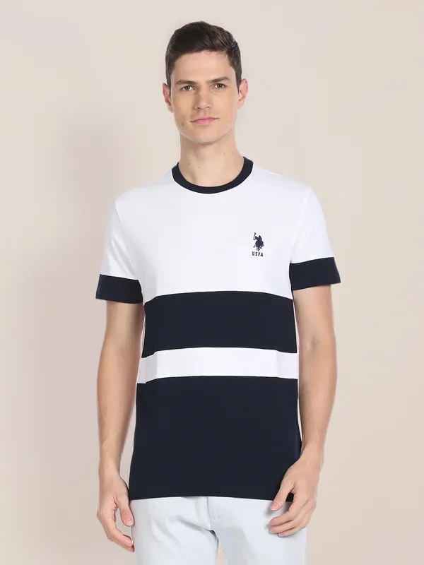 U S POLO ASSN white color block cotton t shirt