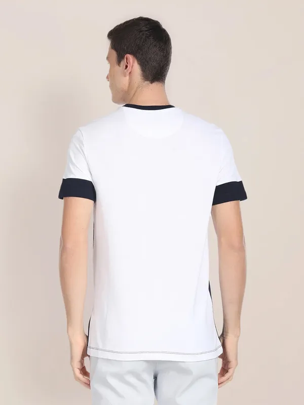 U S POLO ASSN white color block cotton t shirt
