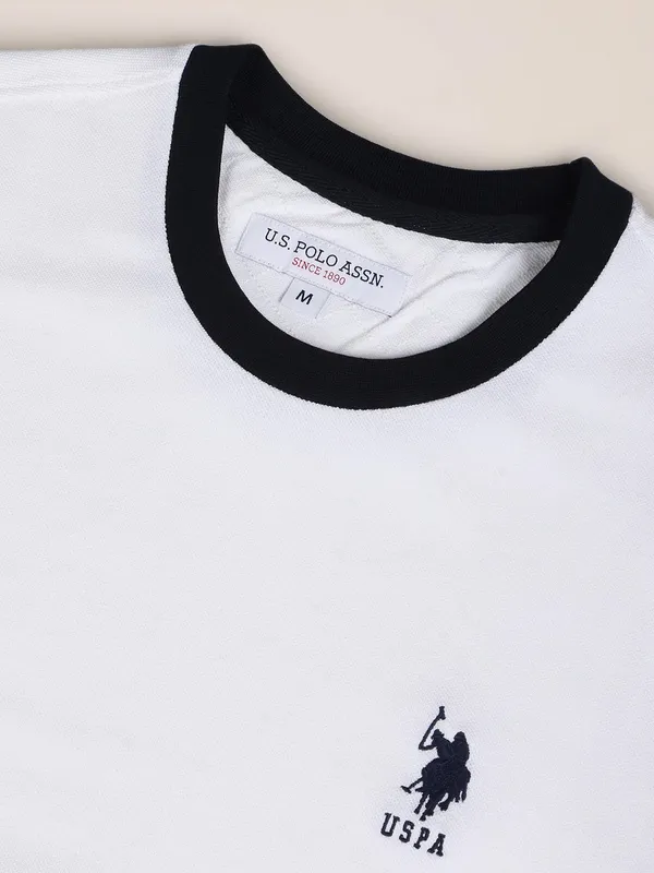 U S POLO ASSN white color block cotton t shirt