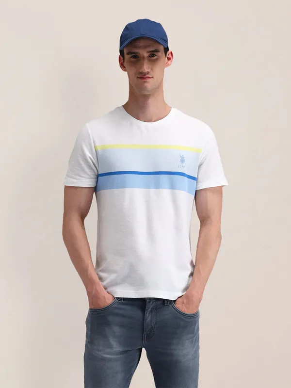 U S POLO ASSN white color block pattern cotton t-shirt