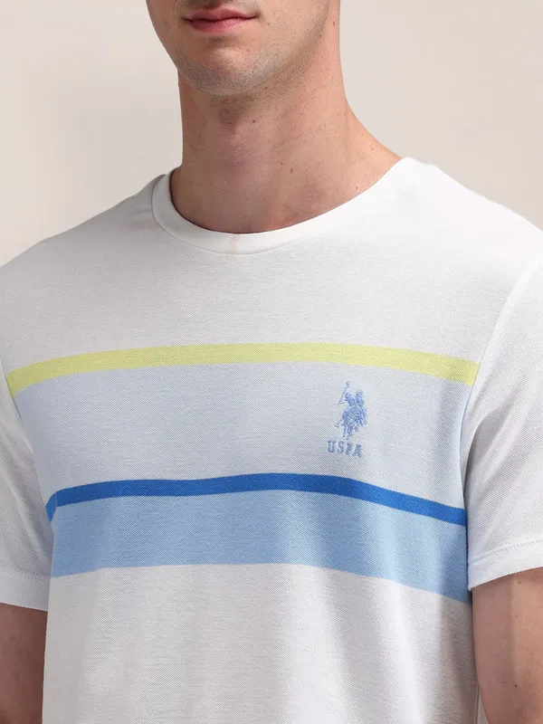 U S POLO ASSN white color block pattern cotton t-shirt
