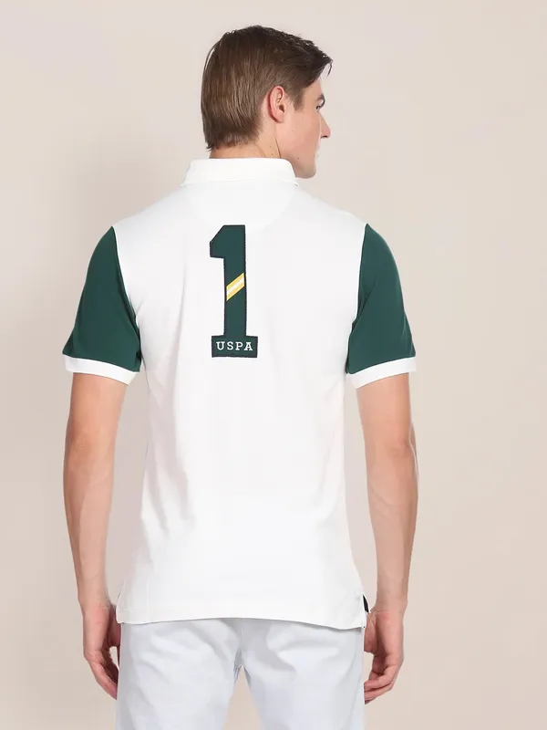 U S POLO ASSN white color block polo t shirt