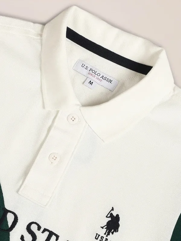 U S POLO ASSN white color block polo t shirt