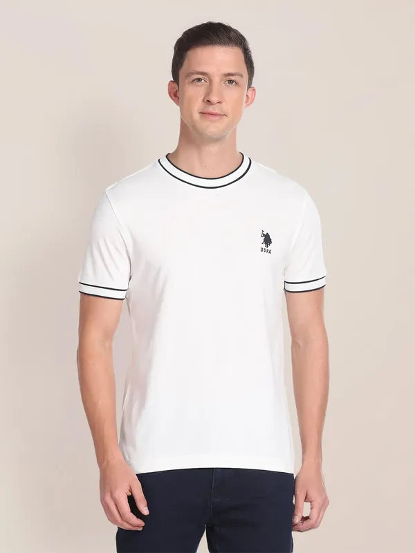 U S POLO ASSN white cotton casual t shirt