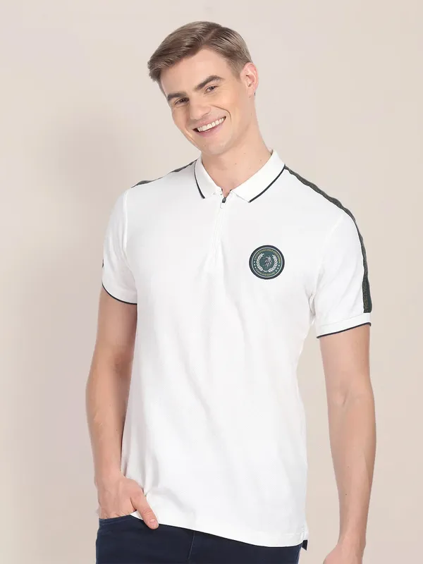 U S POLO ASSN white cotton polo neck t shirt