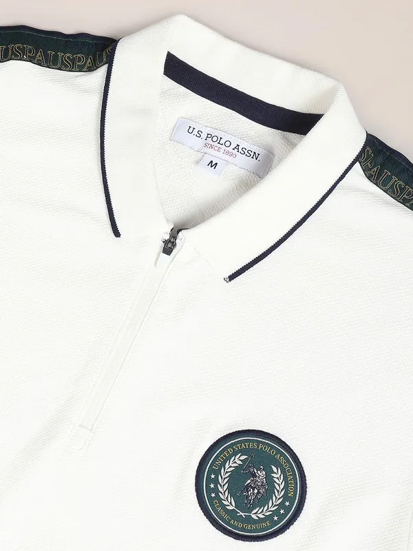 U S POLO ASSN white cotton polo neck t shirt