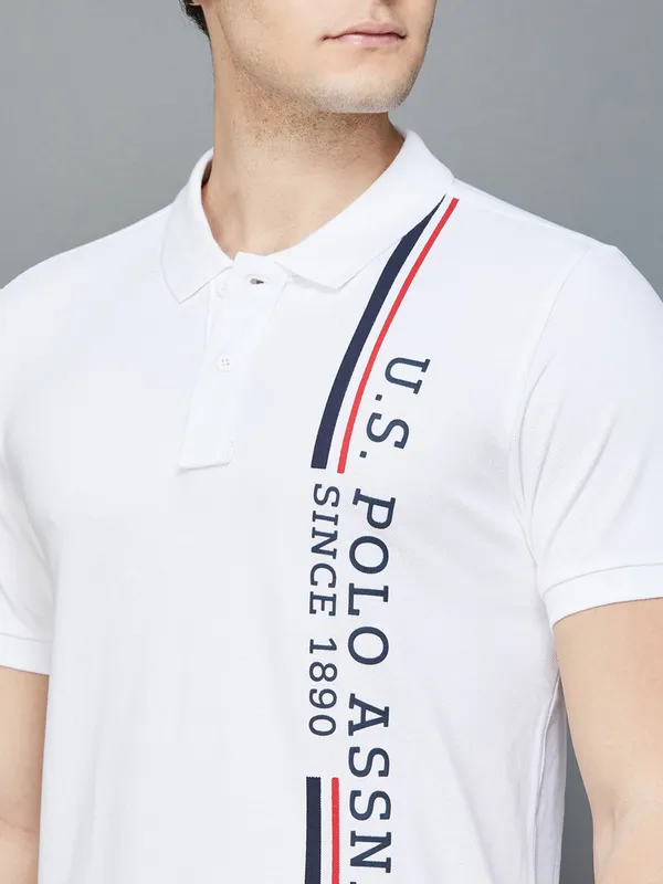 U S POLO ASSN white polo neck t shirt in printed