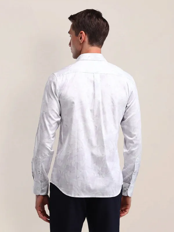 U S POLO ASSN white printed slim fit shirt in cotton