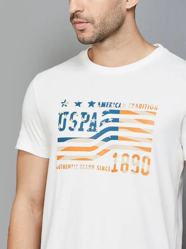 U S POLO ASSN white round neck cotton t-shirt