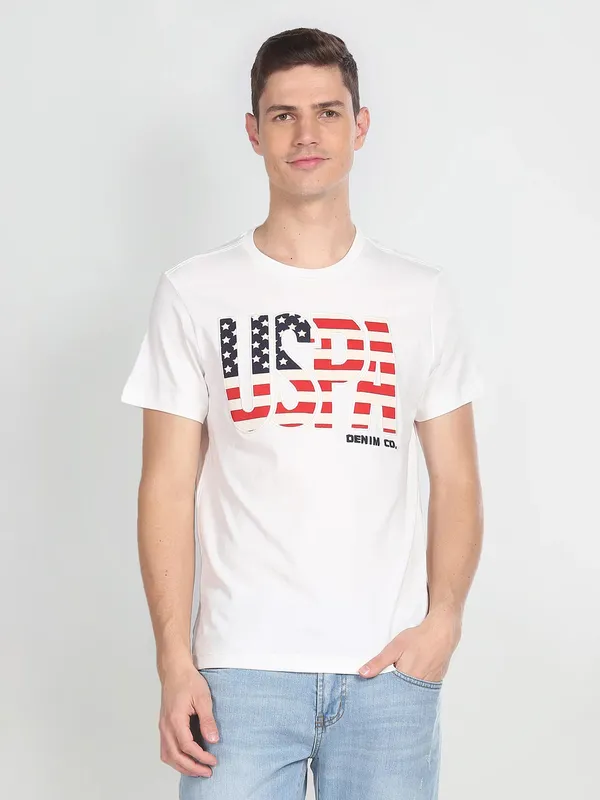 U S POLO ASSN white round neck t shirt