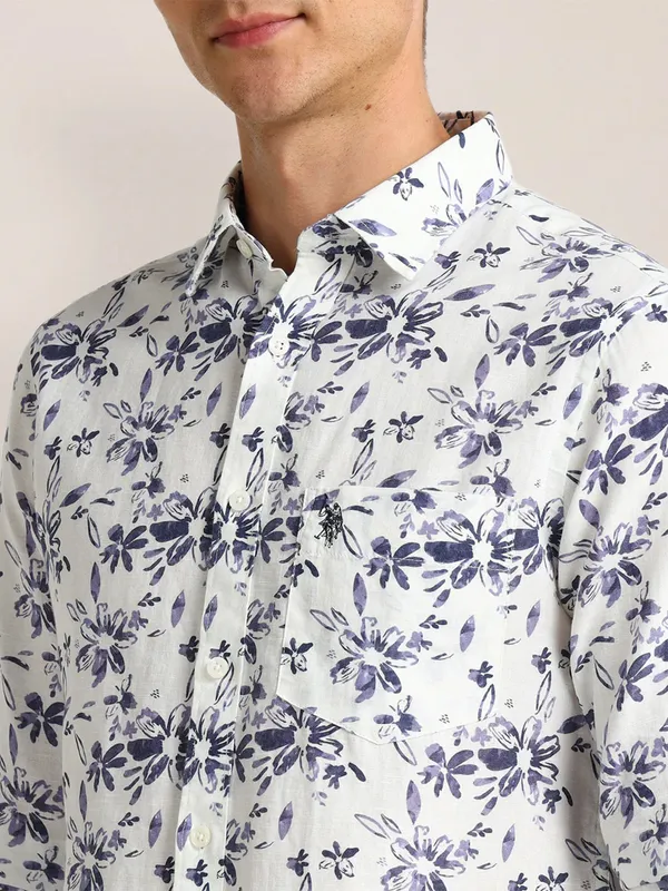U S POLO ASSN white shirt printed in cotton fabric