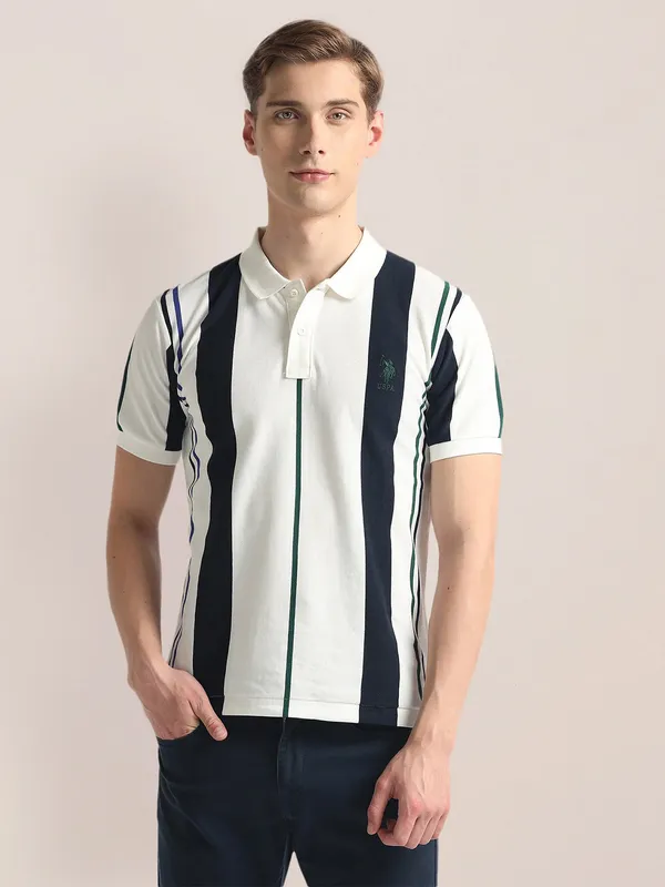 U S POLO ASSN white stripe cotton t-shirt