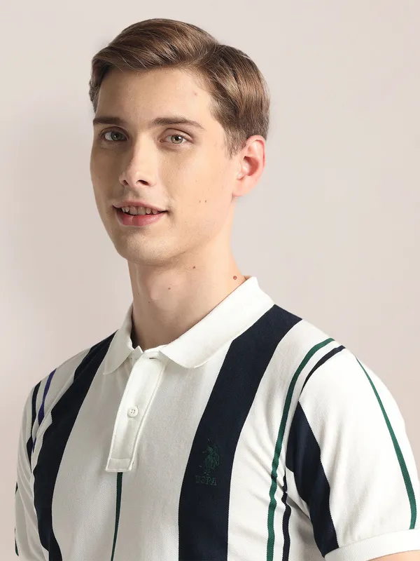 U S POLO ASSN white stripe cotton t-shirt