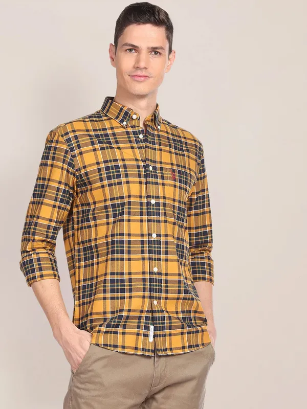 U S POLO ASSN yellow and navy checks shirt