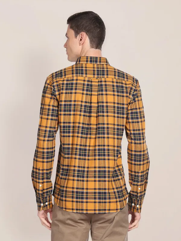 U S POLO ASSN yellow and navy checks shirt