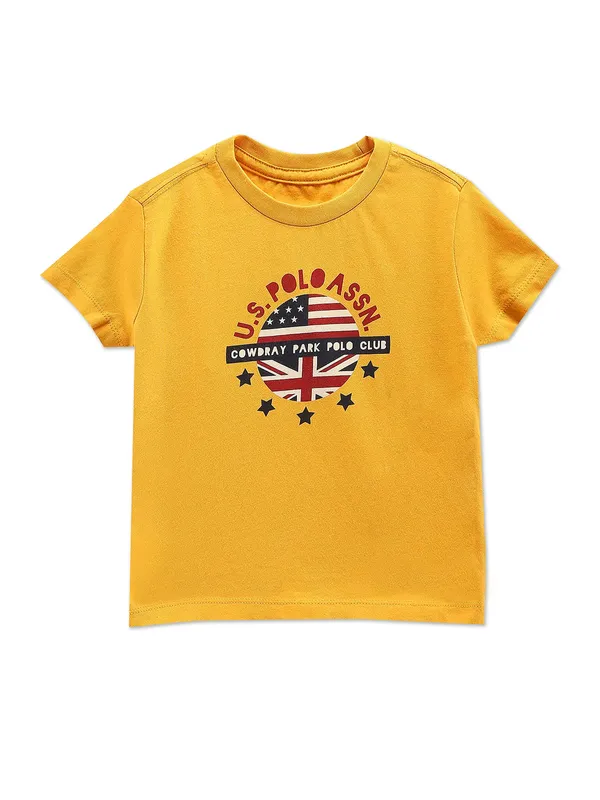 U S POLO ASSN yellow cotton printed t shirt