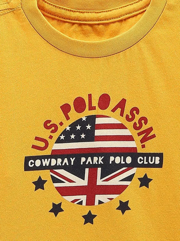 U S POLO ASSN yellow cotton printed t shirt